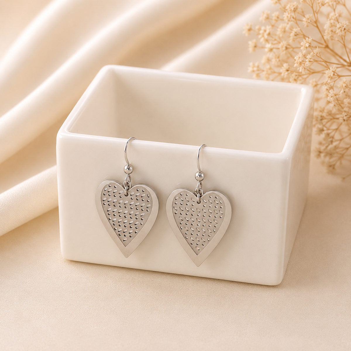 Shimmer Heart Drops Silver Earrings