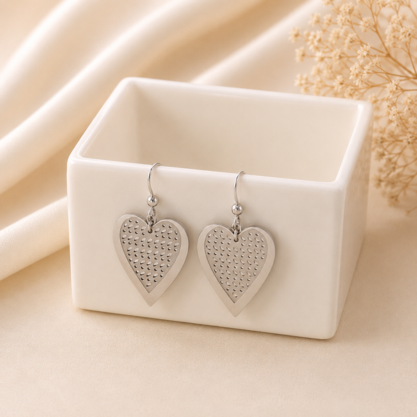 Shimmer Heart Drops Silver Earrings