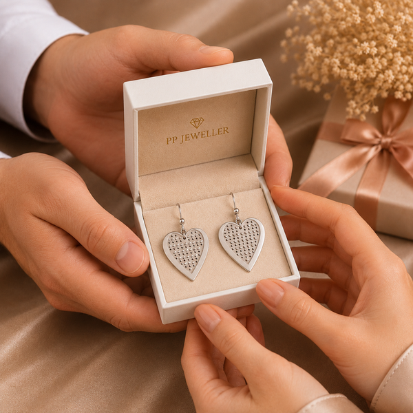 Shimmer Heart Drops Silver Earrings