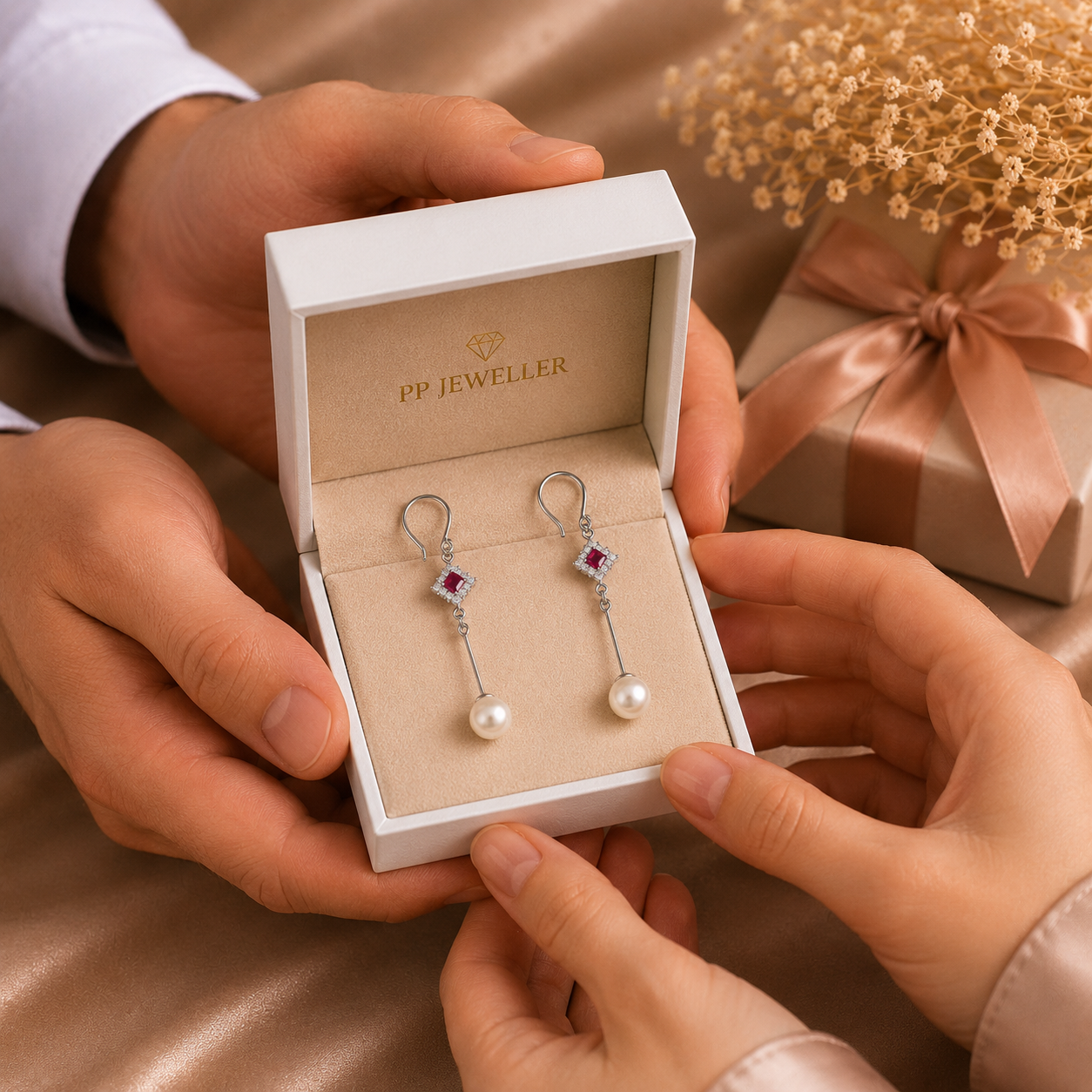 Eternal Pearl Drops Silver Earrings