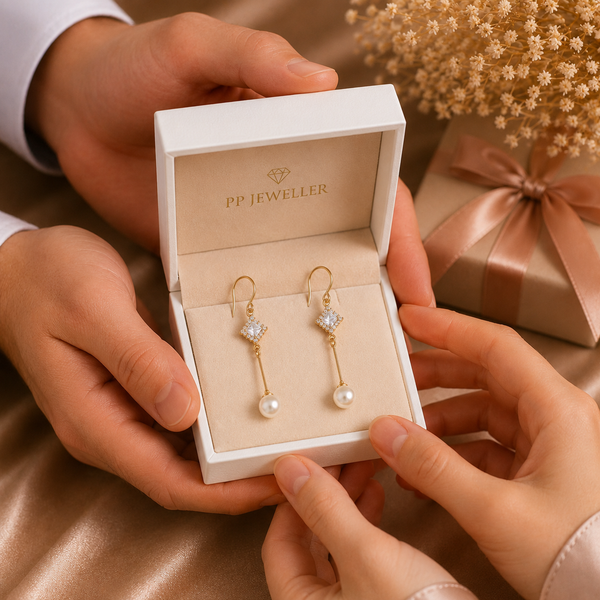 Luxe Pearl Danglers Silver Earrings