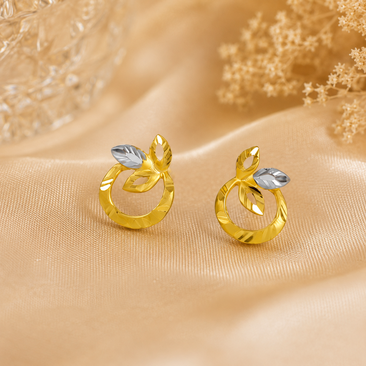Yuvika Leafy Charm Gold Earrings