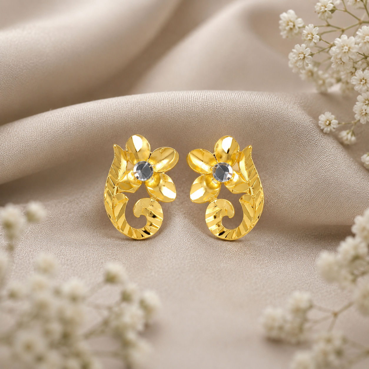 Saanvi Flower Charm Gold Earrings