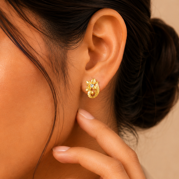 Saanvi Flower Charm Gold Earrings
