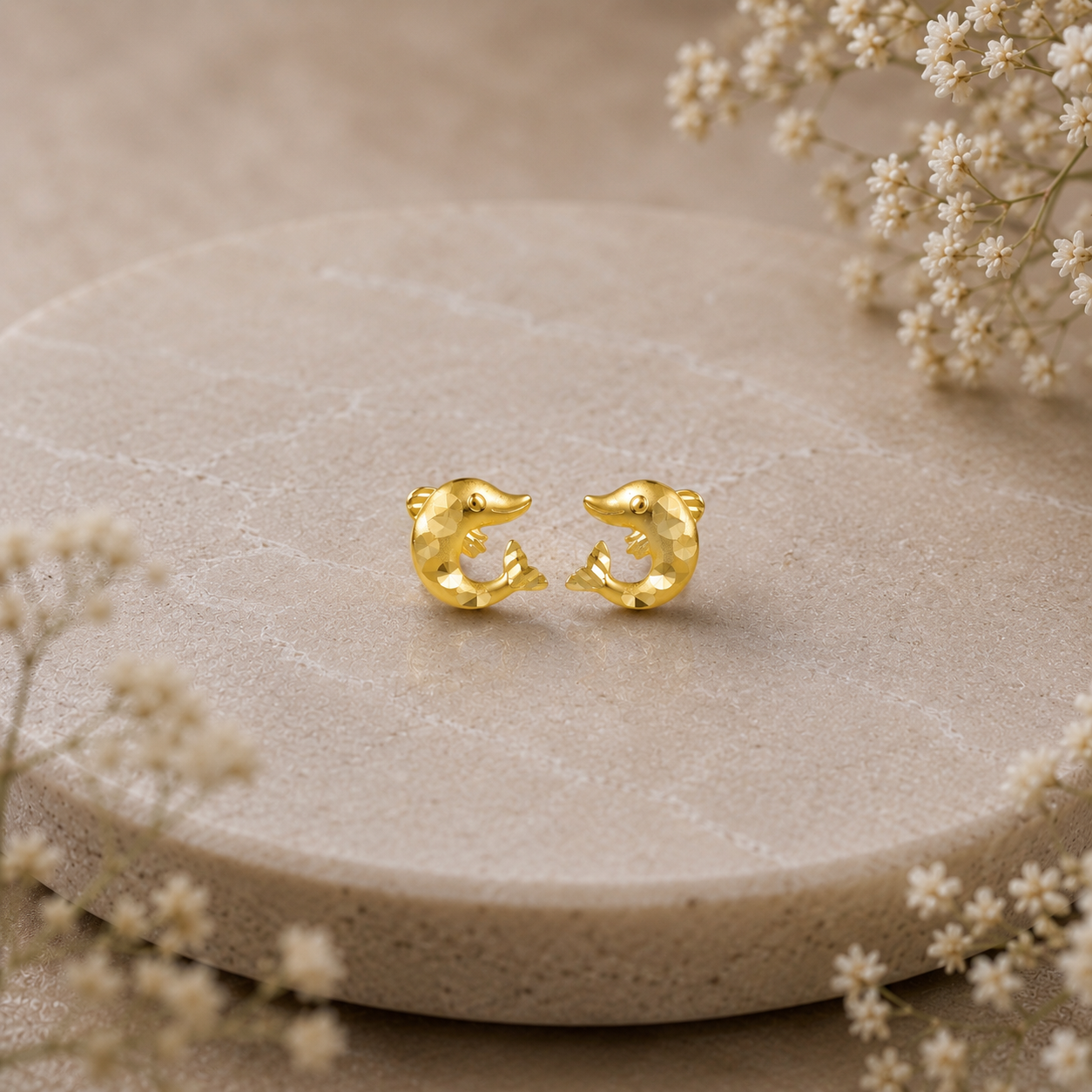 Nyra Dolphin Shine Gold Earrings