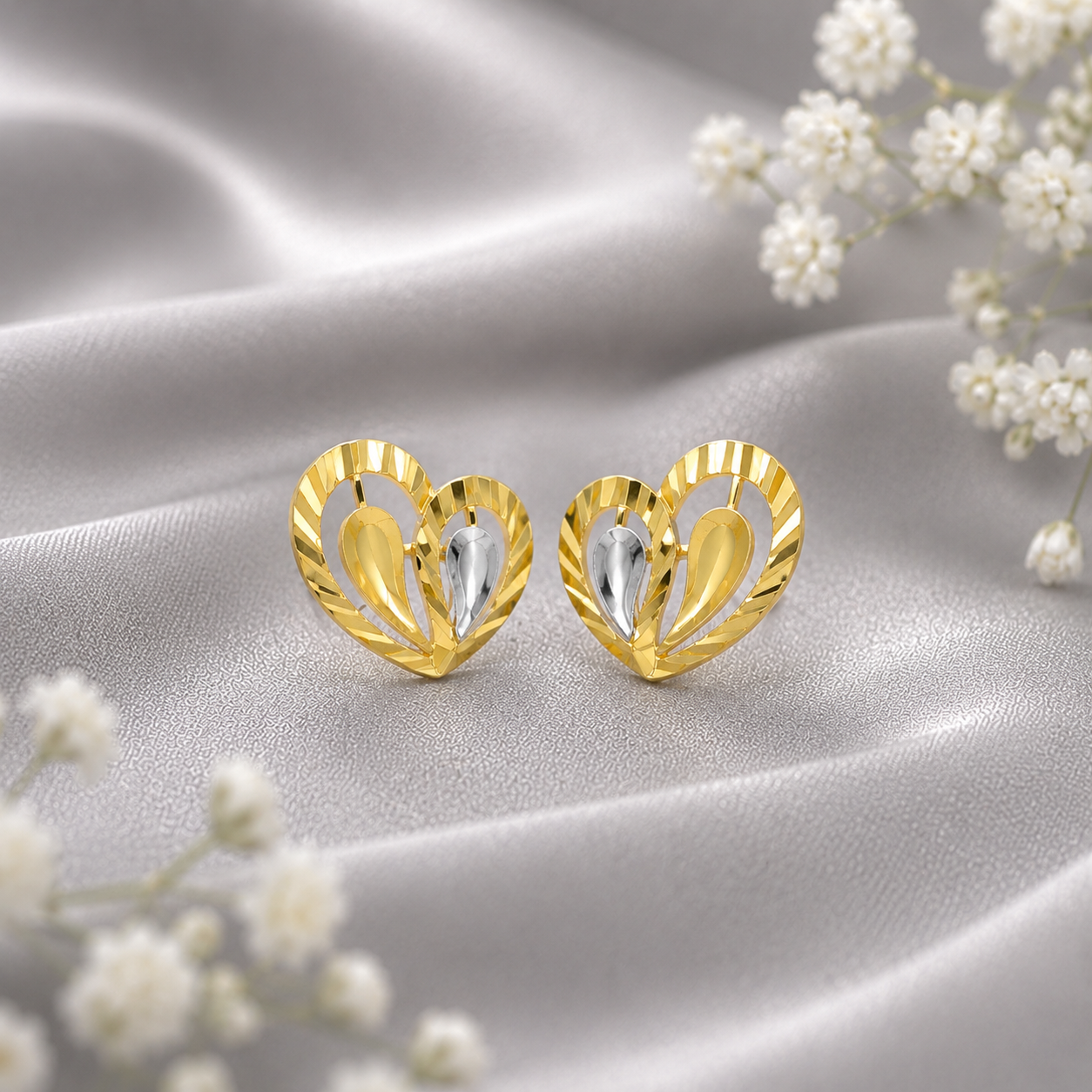 Ruhani Twin Heart Gold Earrings