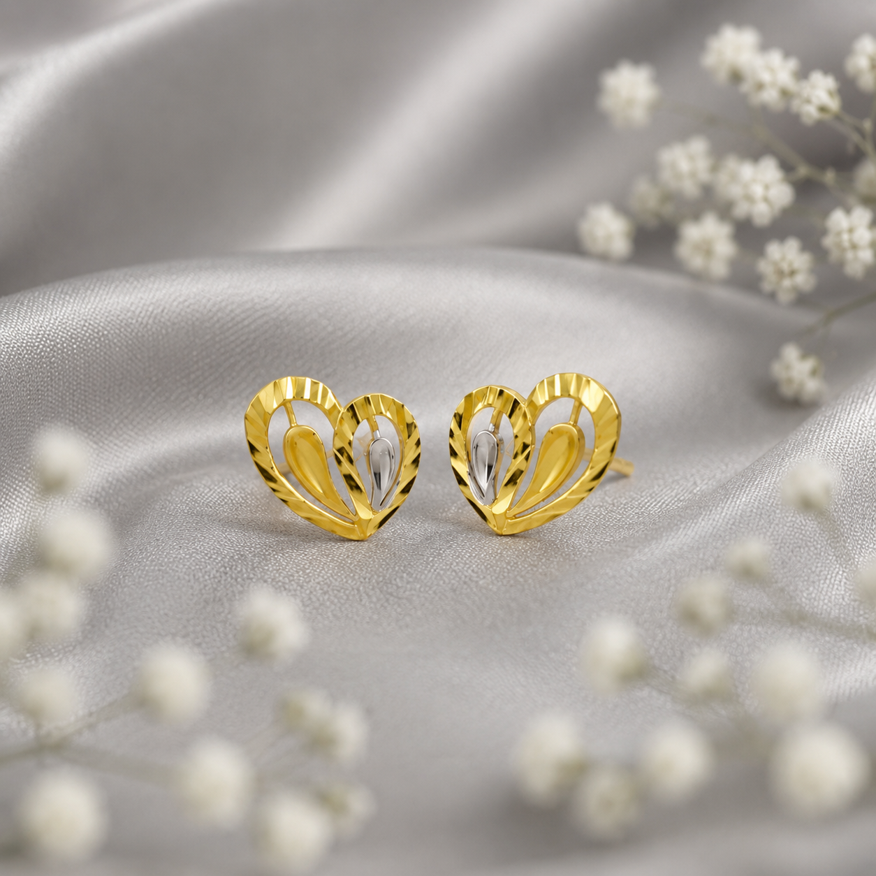 Ruhani Twin Heart Gold Earrings
