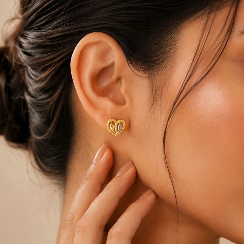 Ruhani Twin Heart Gold Earrings