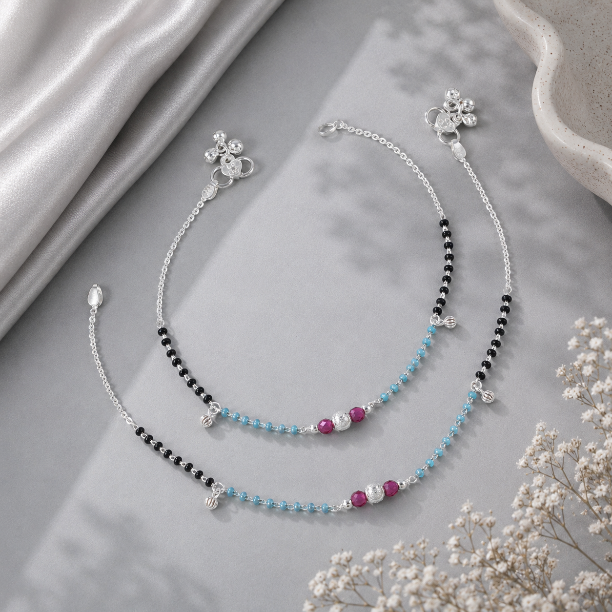 Aqua Nazariya Silver Anklets