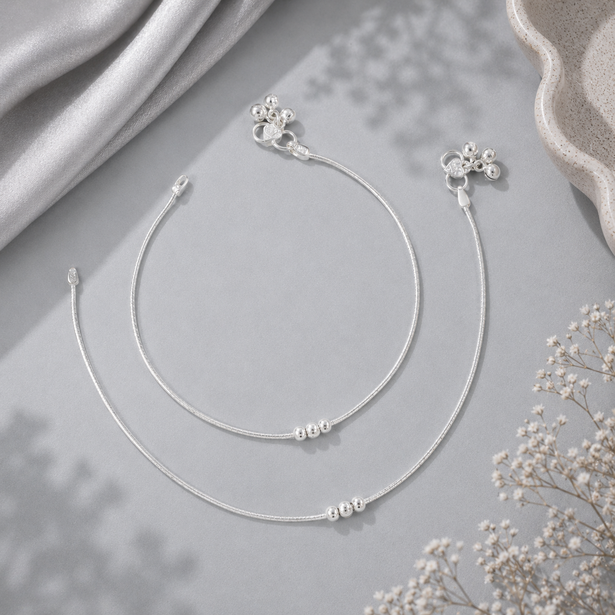 Minimal Silver Bead Anklets