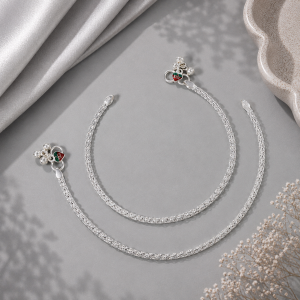 Elegant Braided Chain Silver Anklets