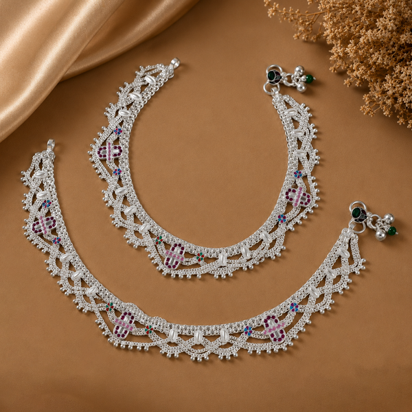 Prisha Meenakari Silver Anklets