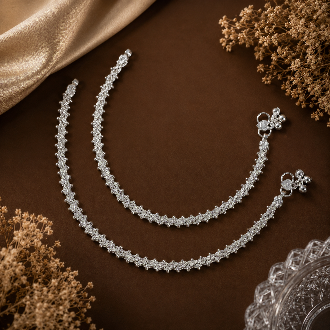 Rhea Lace Silver Anklets