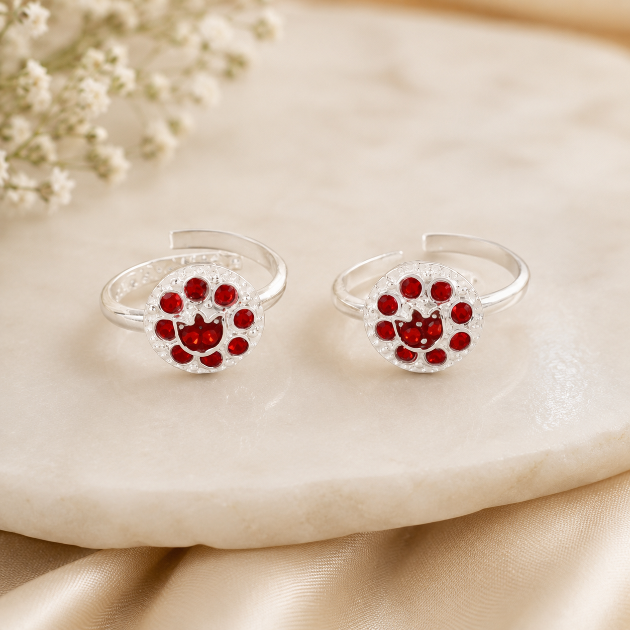 Cherry Bloom Silver Toe Rings