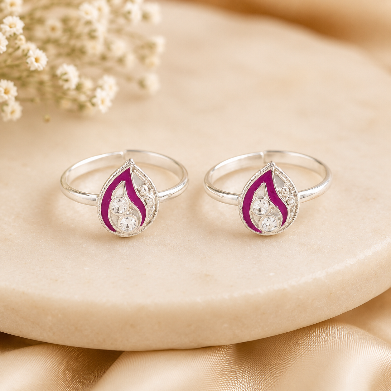 Pink Aura Silver Toe Rings