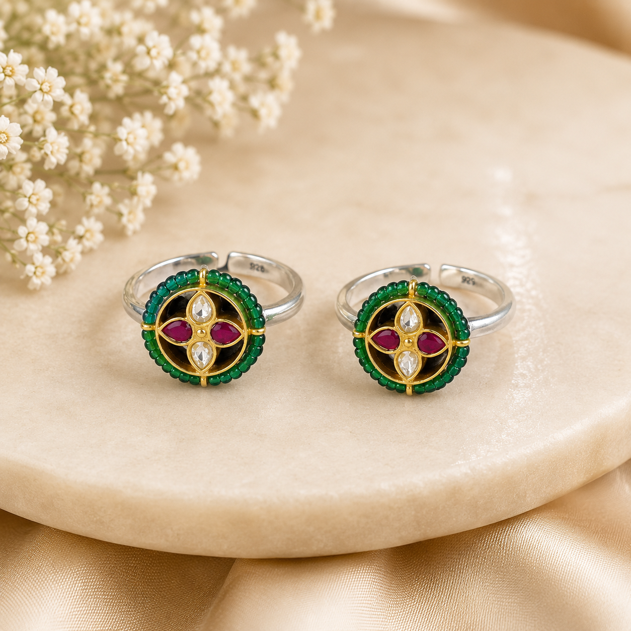 Meera Kundan Silver Toe Rings
