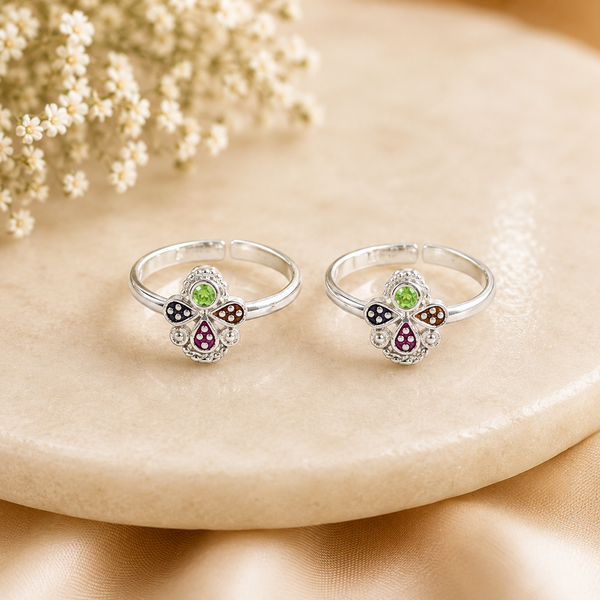 Multicolor Charm Silver Toe Rings