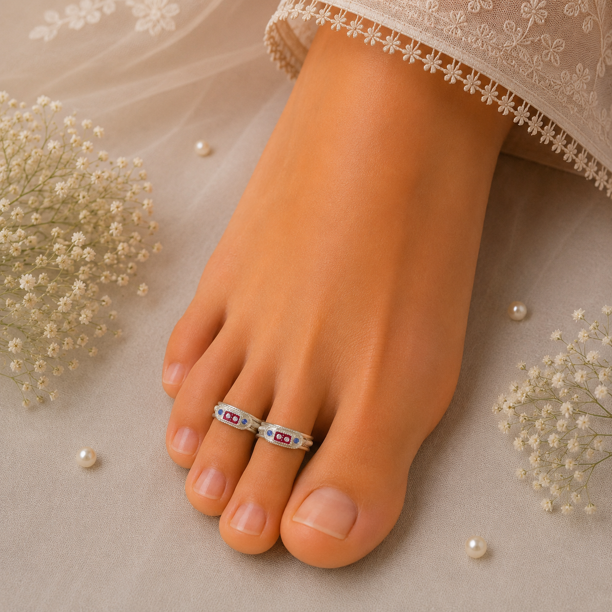 Anika Sapphire Glow Silver Toe Rings