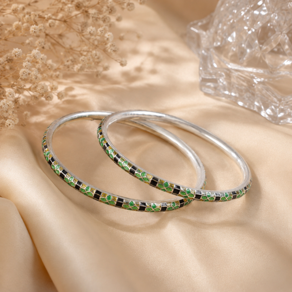 Ahana Evergreen Bloom Silver Bangles