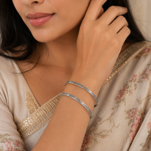 Navya Flower Silver Bangles