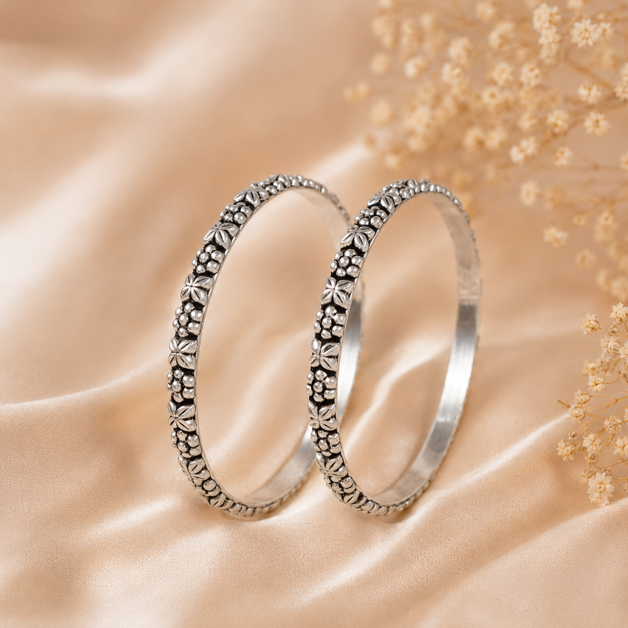 Diya Floral Silver Bangles