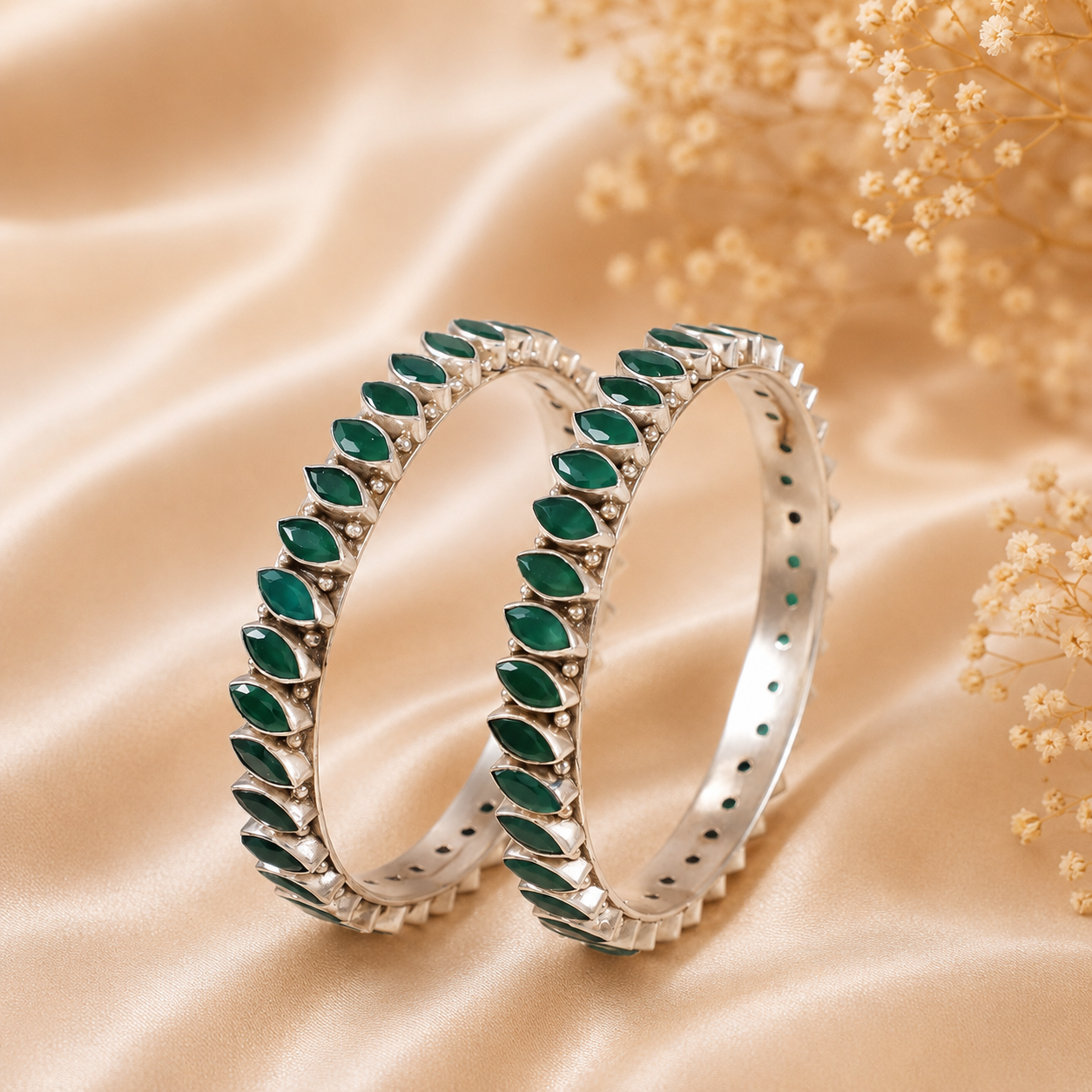 Myra Green Grace Silver Bangles