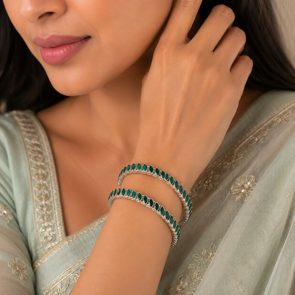 Myra Green Grace Silver Bangles