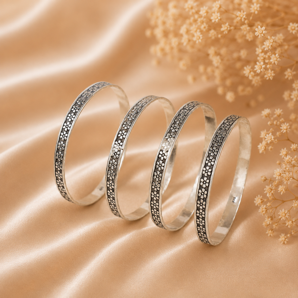 Kavya Daisy Shine Silver Bangles