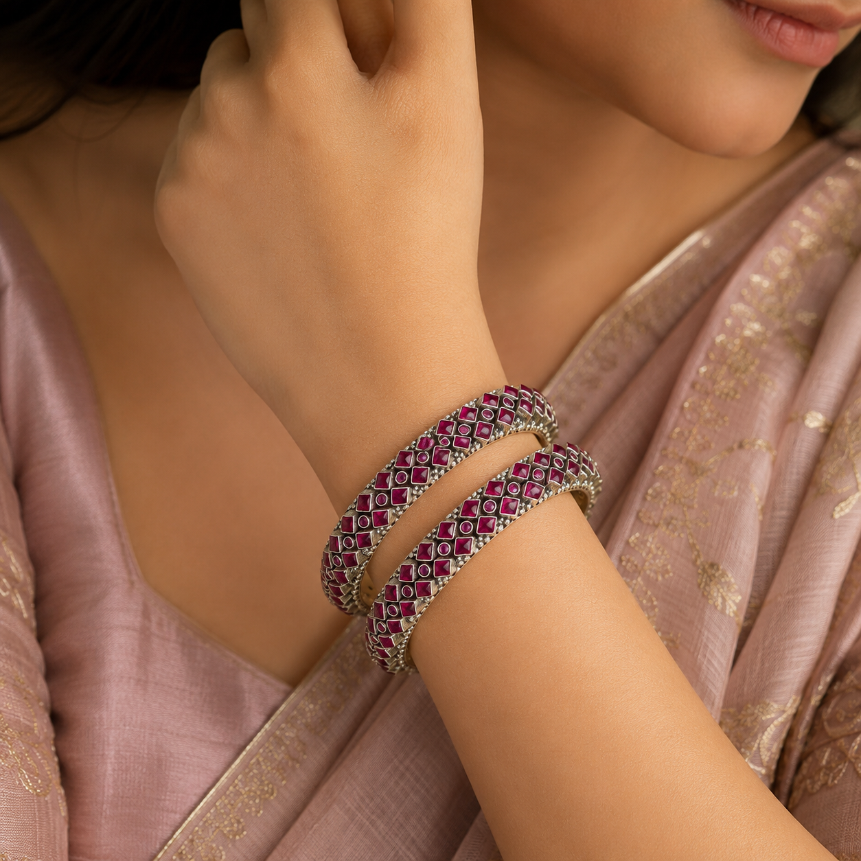 Prisha Gem Silver Bangles