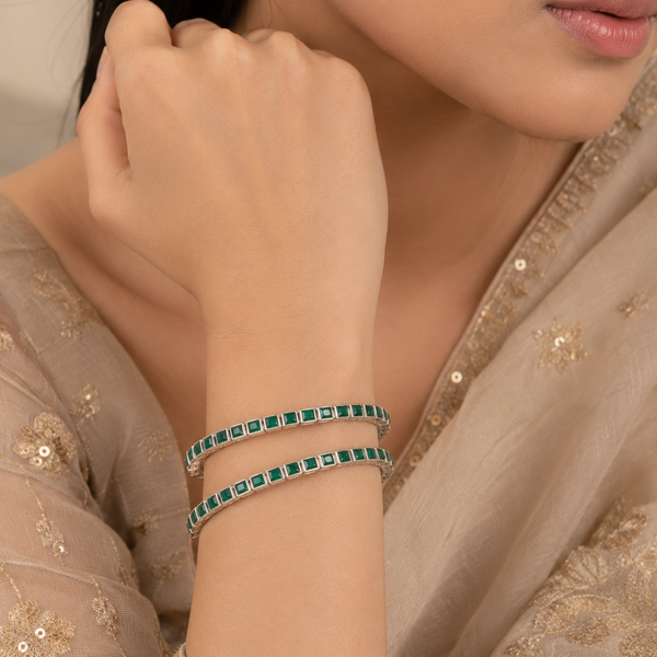 Prisha Emerald Luxe Silver Bangles
