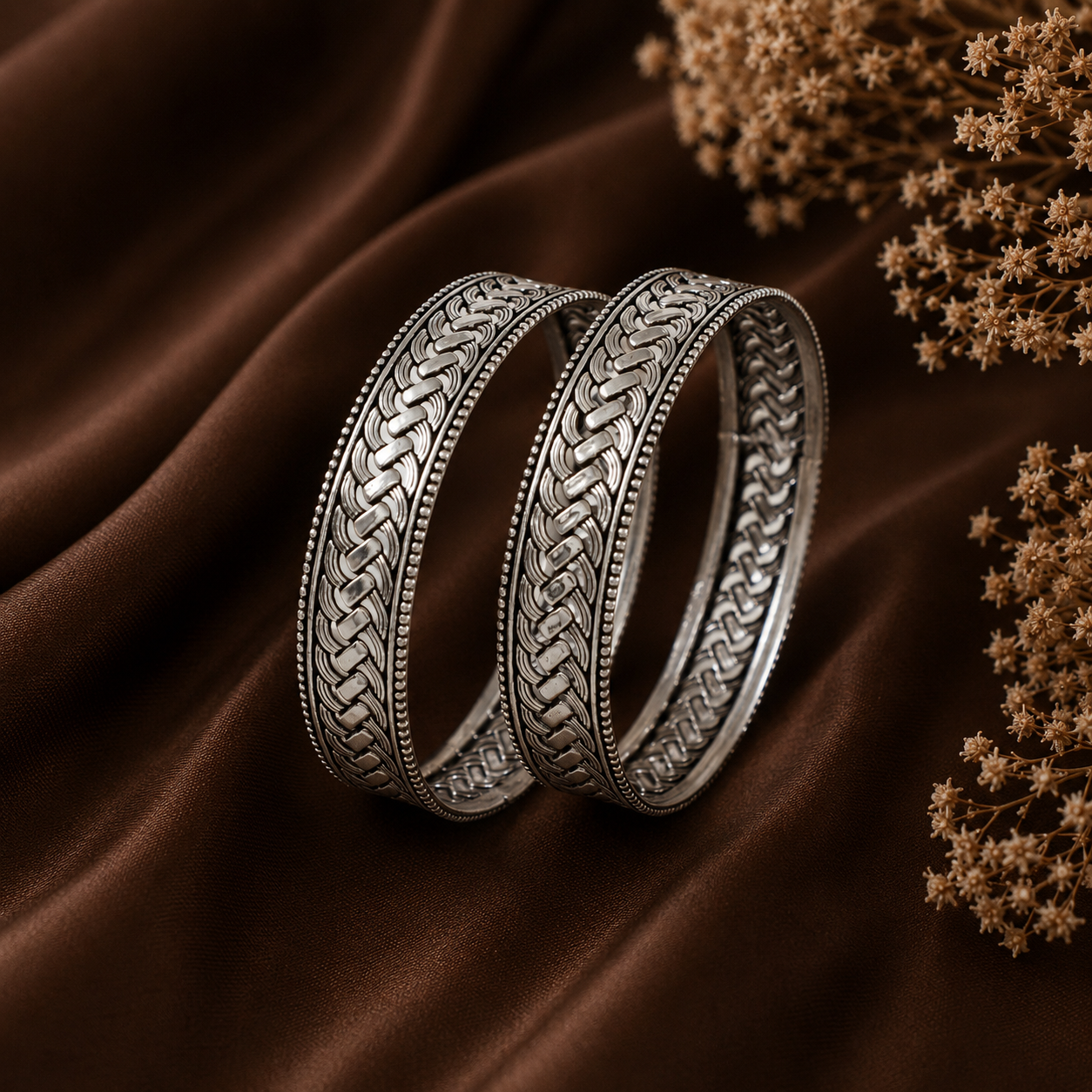 Siya Woven Charm Silver Bangles