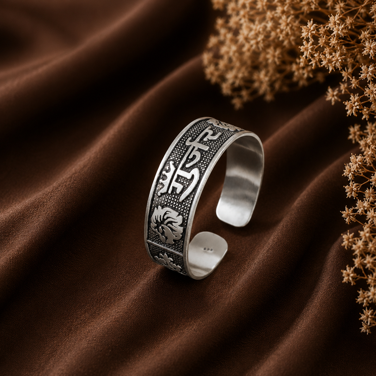 Divine Mantra Cuff Silver Bracelet