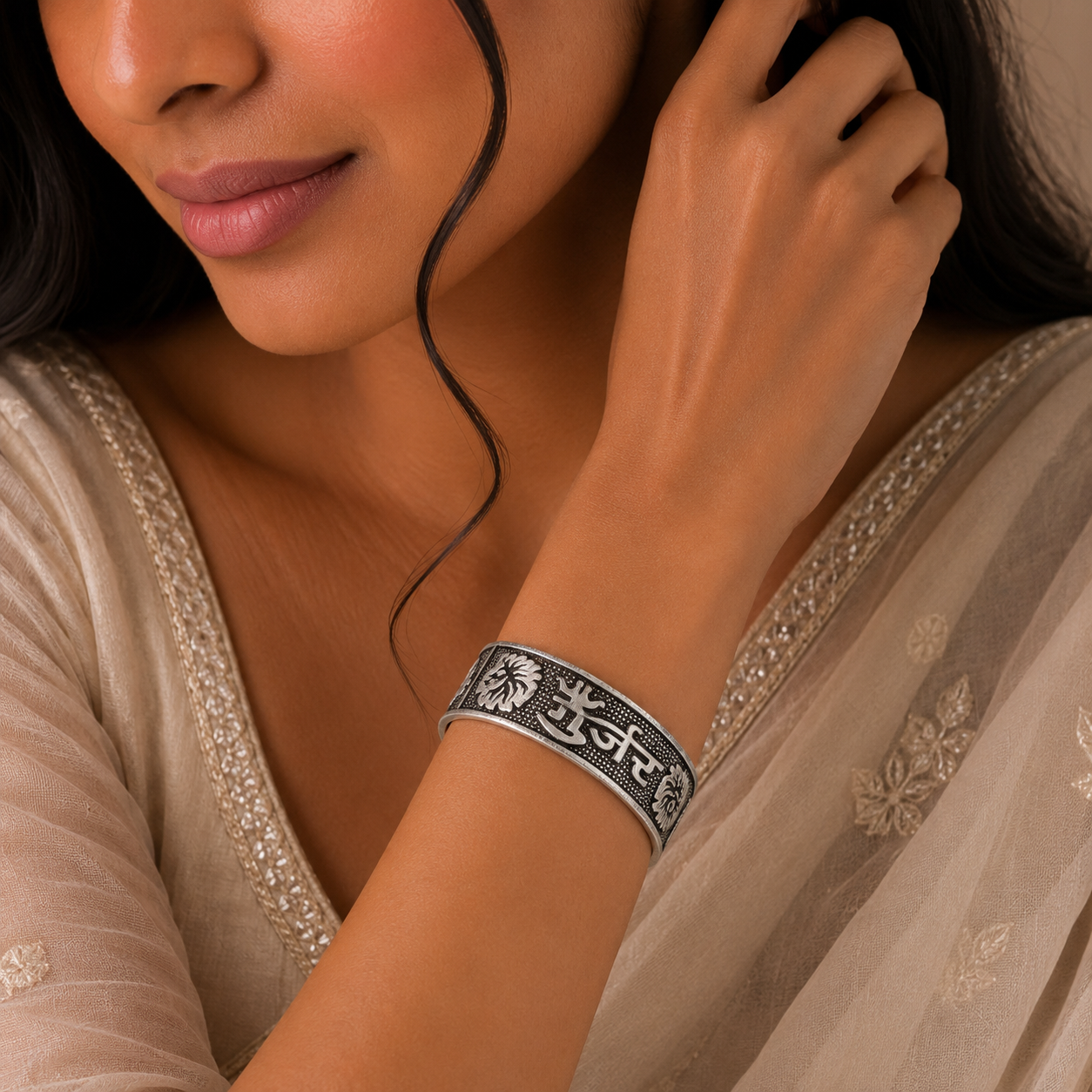 Divine Mantra Cuff Silver Bracelet