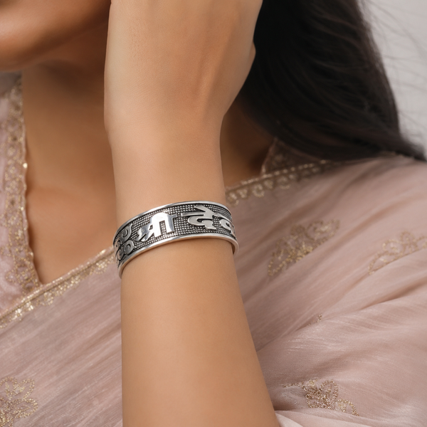 Om Serenity Cuff Silver Bracelet