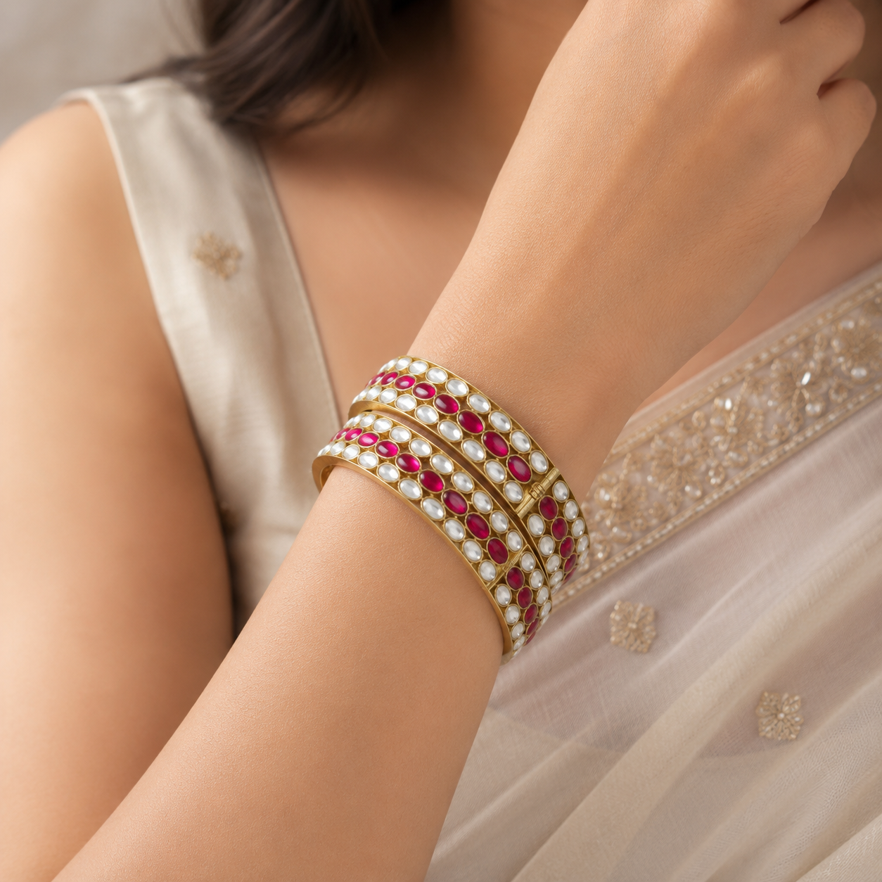 Rajwadi Pearl  Silver Bangles