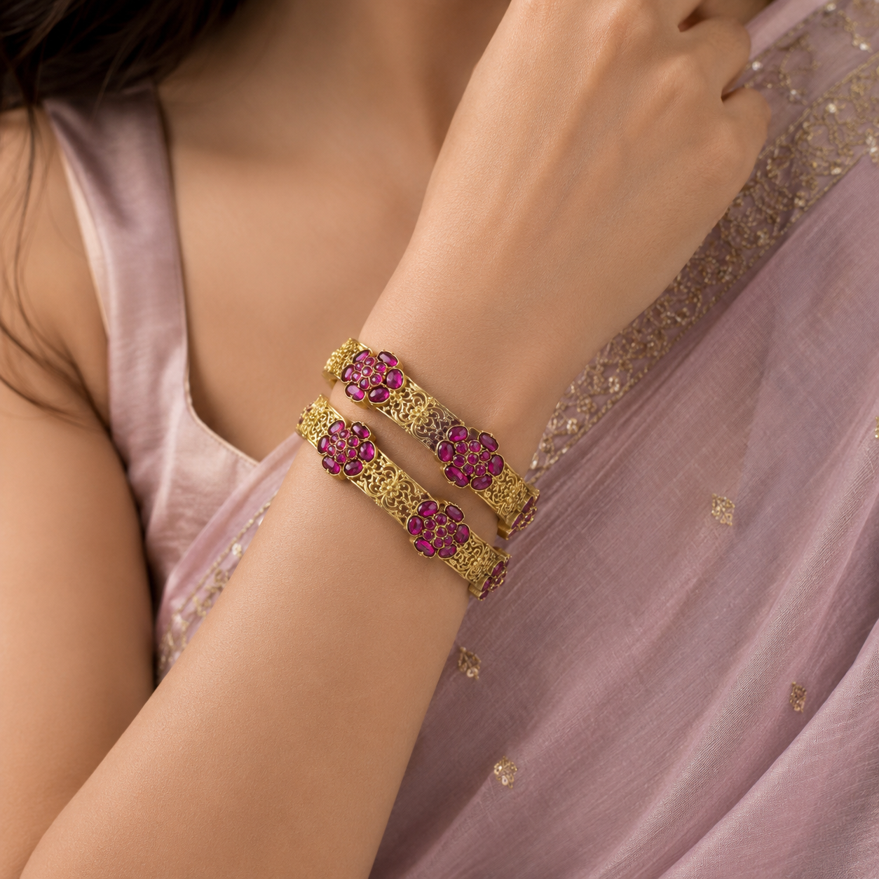 Elegance Floral Silver Bangles