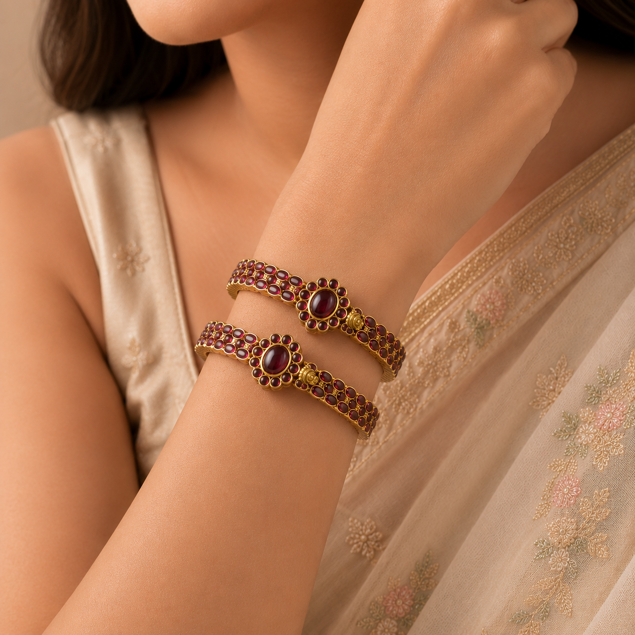Shahi Ruby Silver Bangles