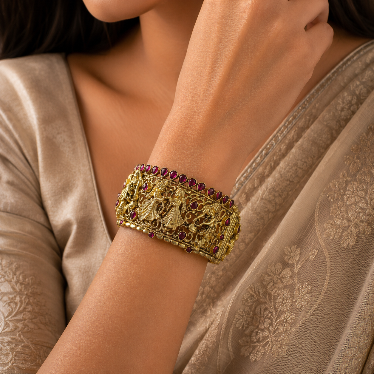 Temple Art Silver Bangle