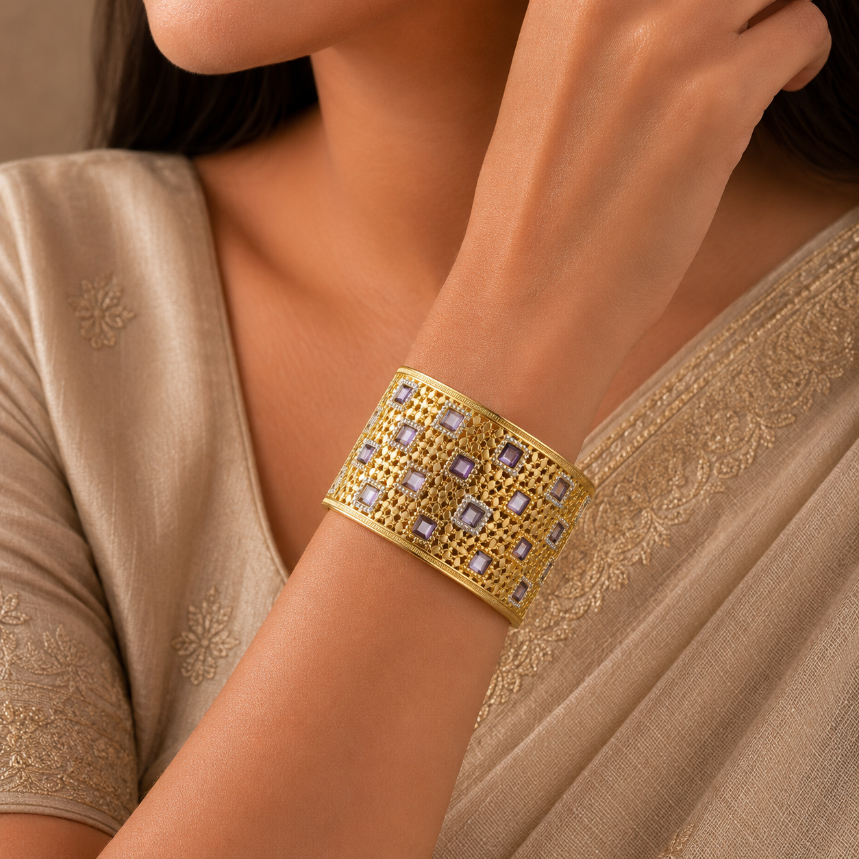 Imperial Glow Cuff Silver Bracelet
