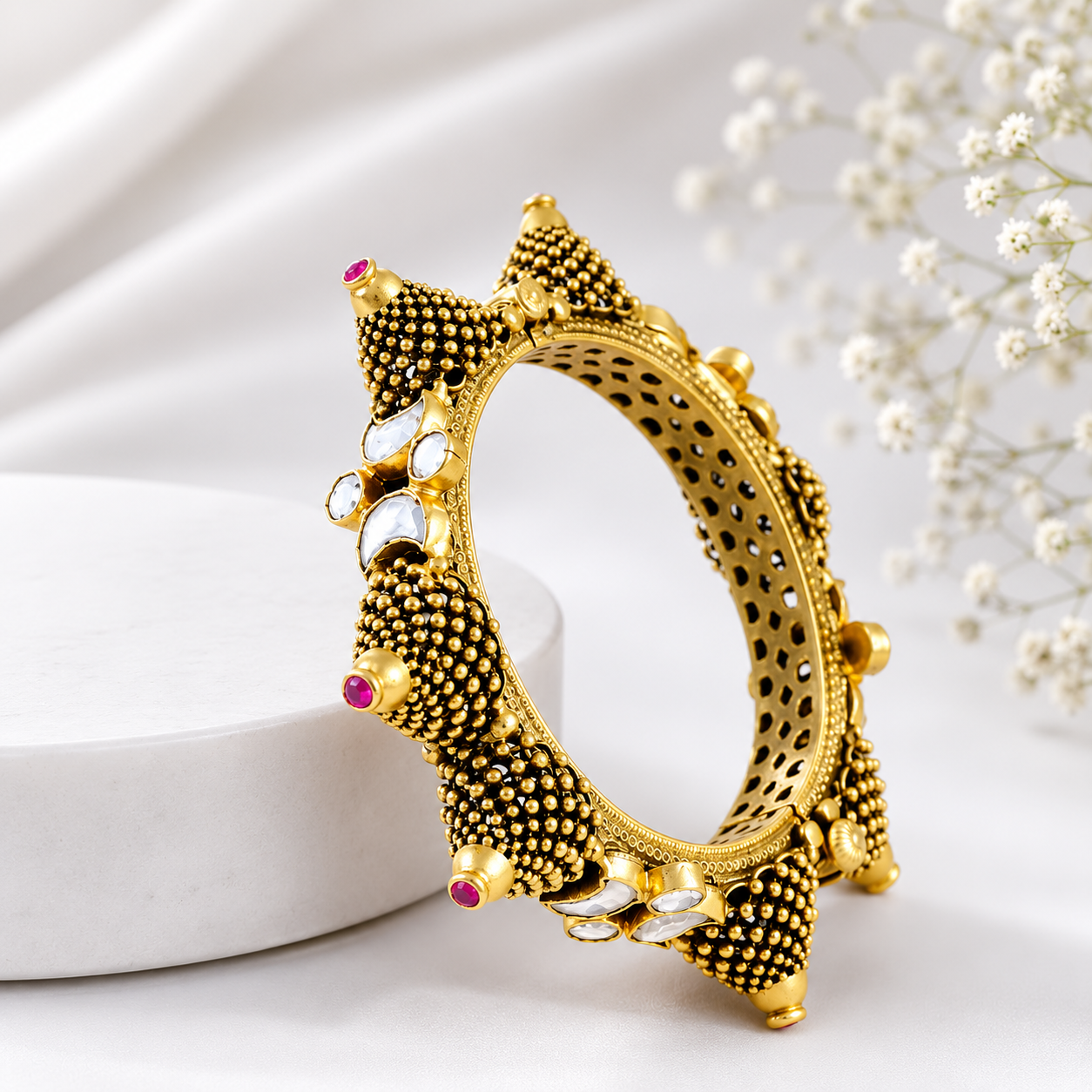 Rajwadi Kundan Silver Bangle