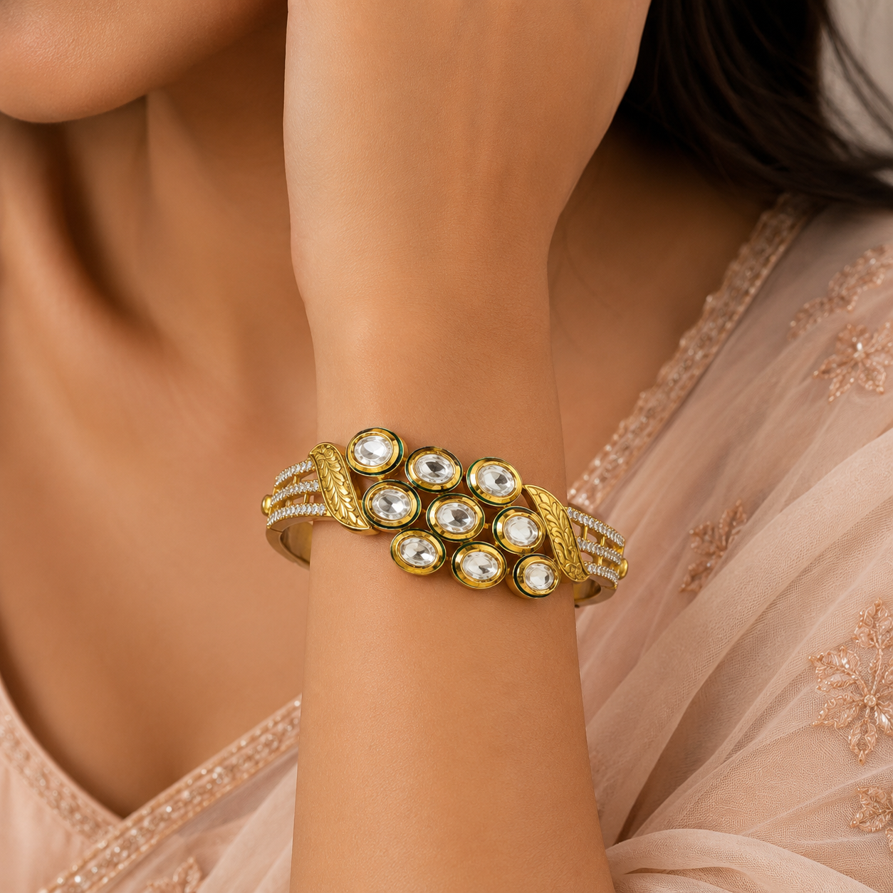 Noor Kundan Silver Bracelet