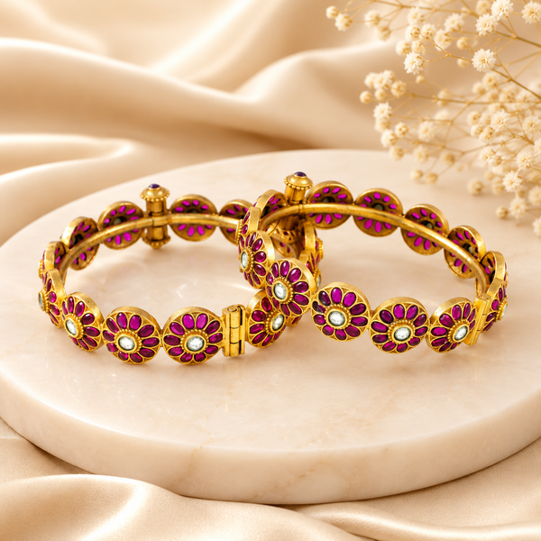 Avisha Floral Kundan Silver Bangles