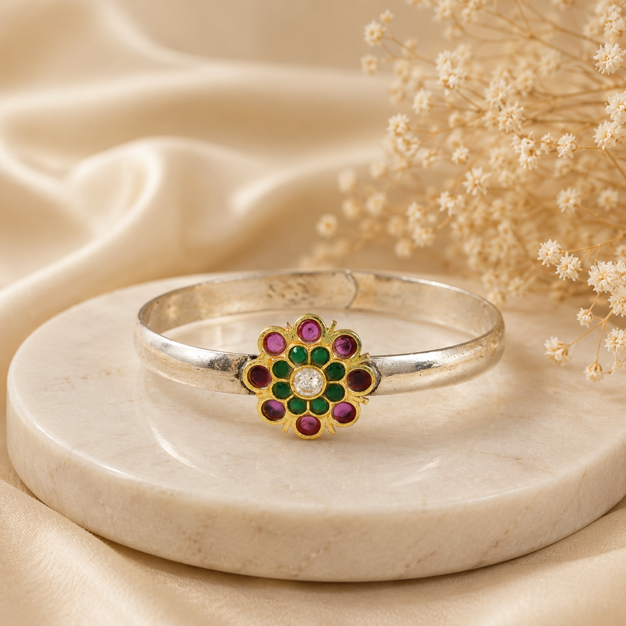 Brinda Floral Silver Bracelet
