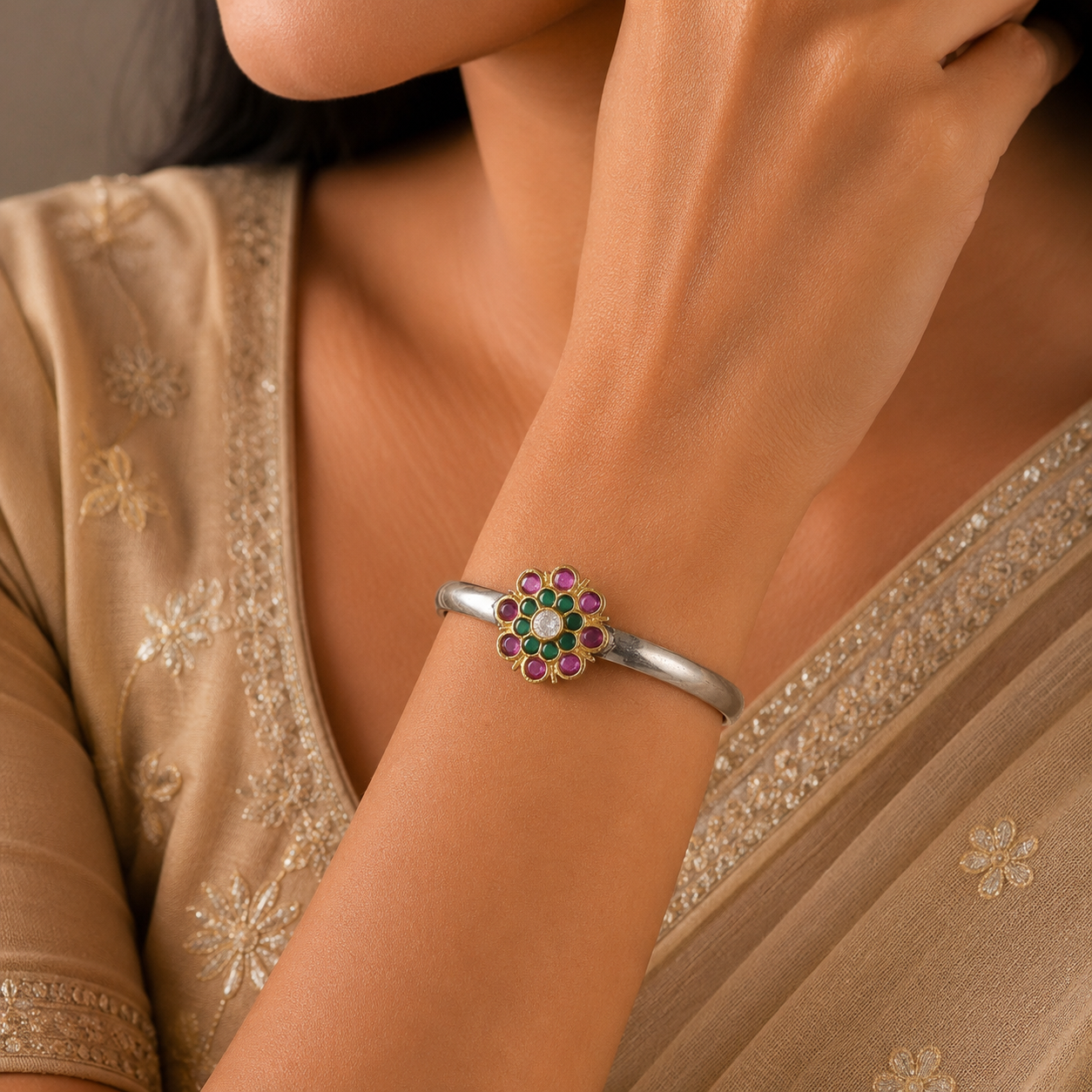 Brinda Floral Silver Bracelet