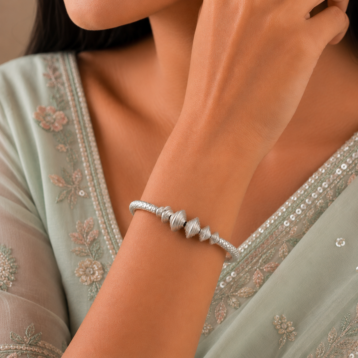 Charu Leaf Charm Silver Bracelet