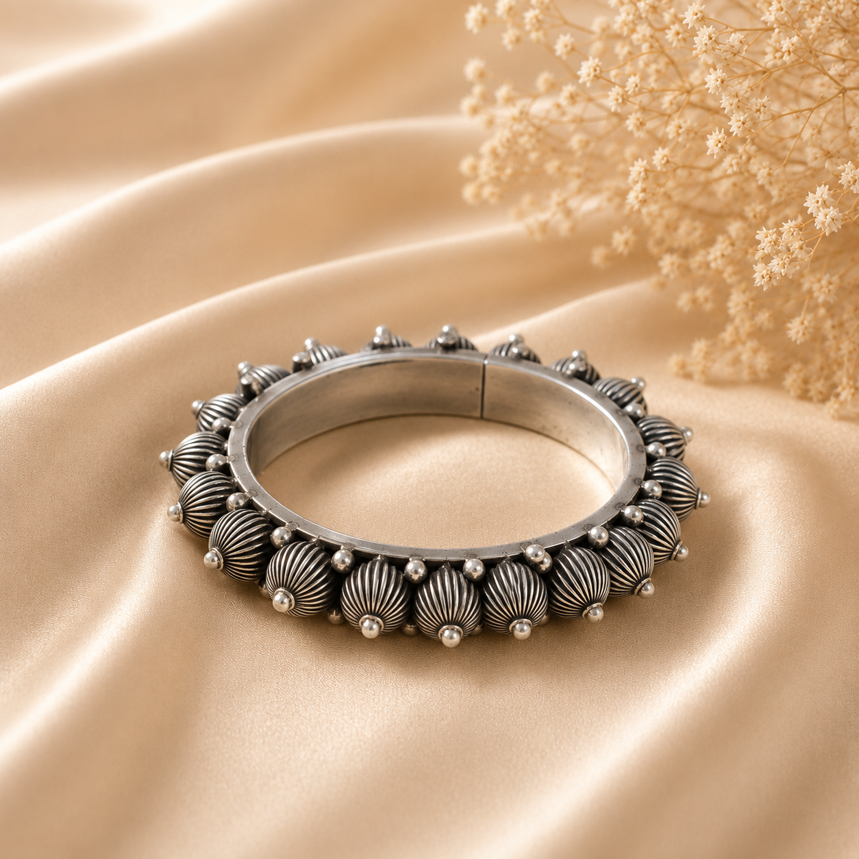 Devika Antique Bead Silver Bangle