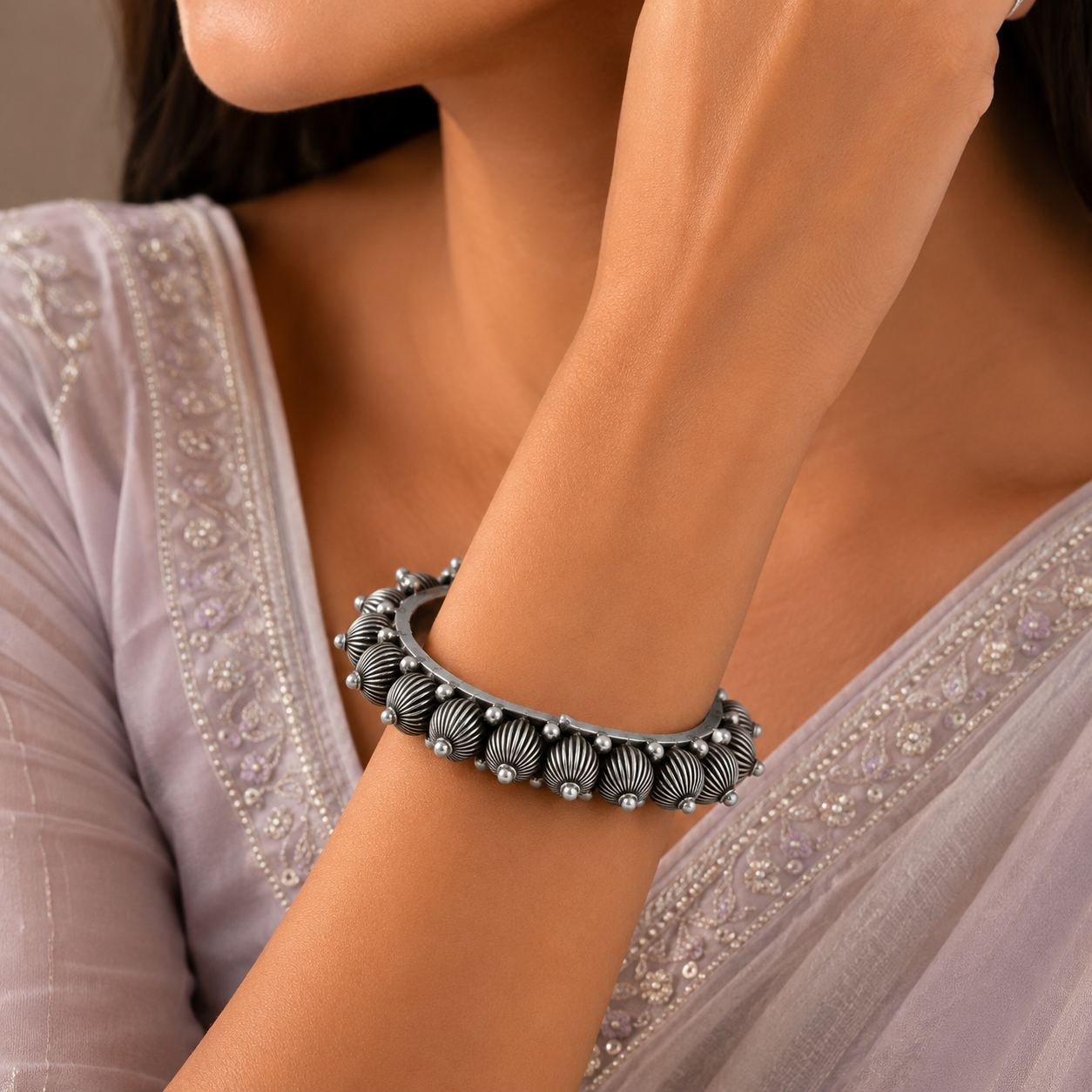Devika Antique Bead Silver Bangle