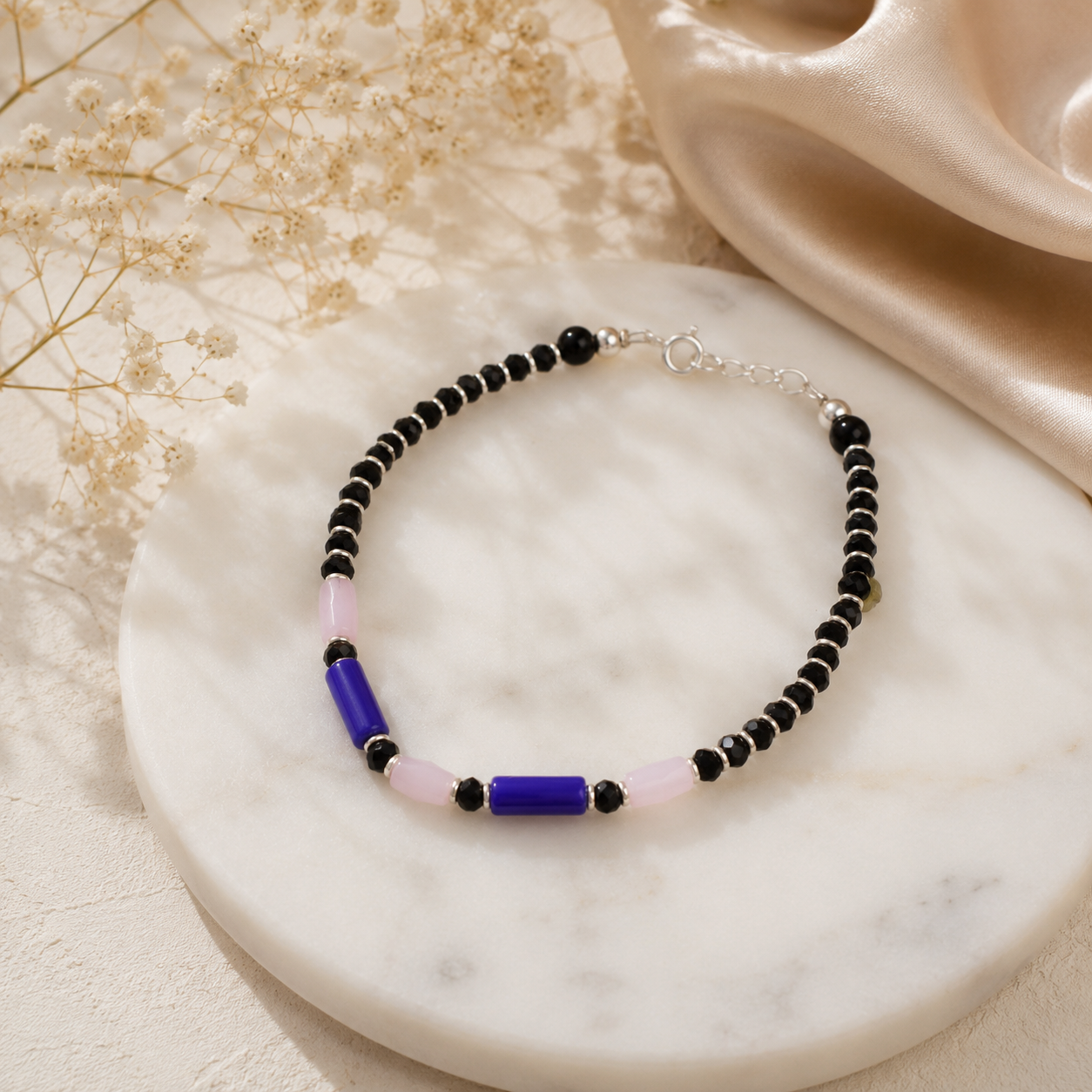 Quisha Pastel Bead Silver Bracelet