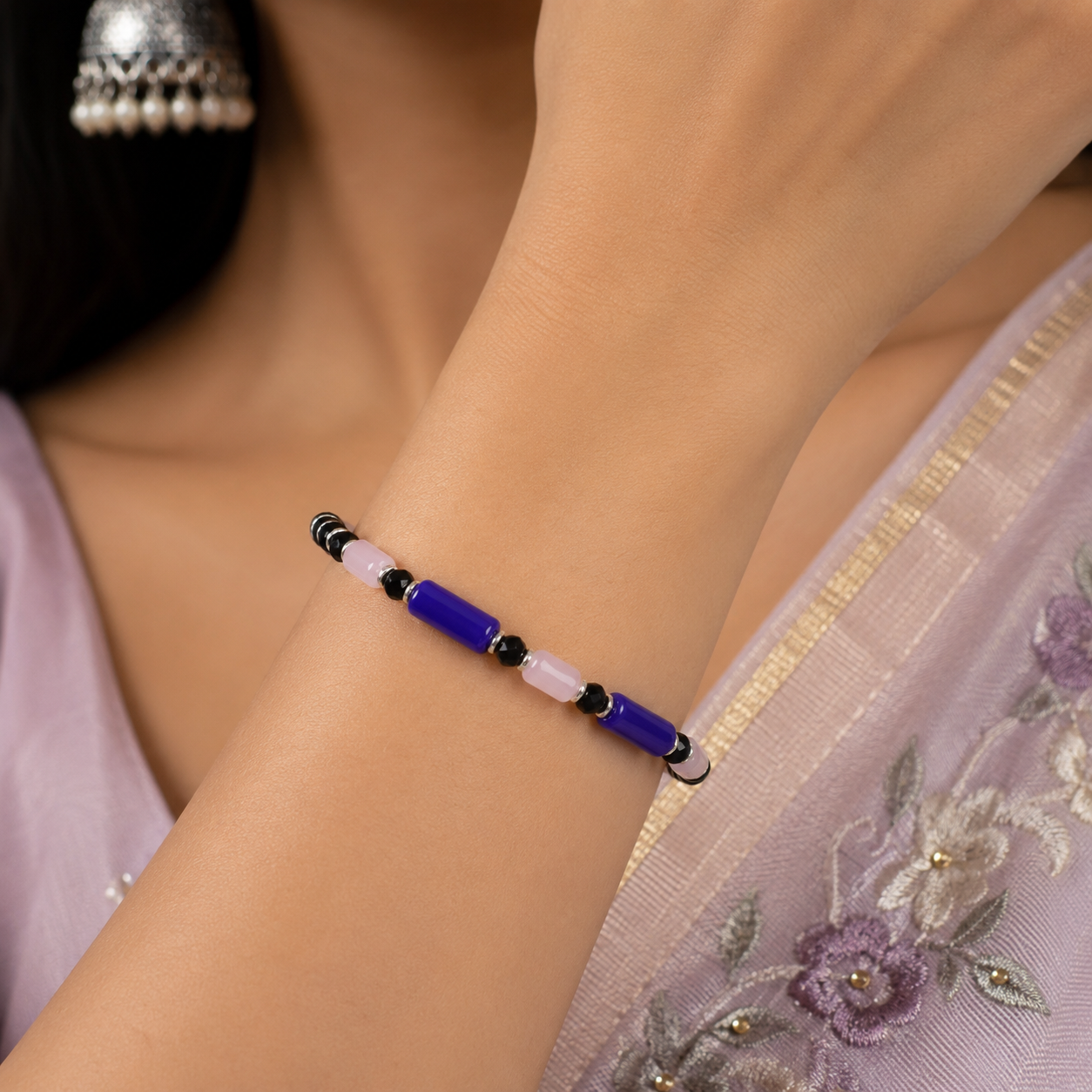Quisha Pastel Bead Silver Bracelet
