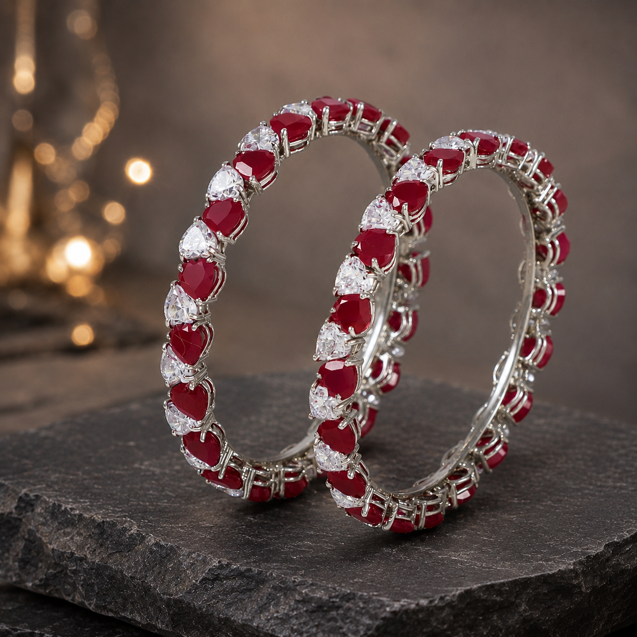 Chitra Ruby Heart Silver Bangles